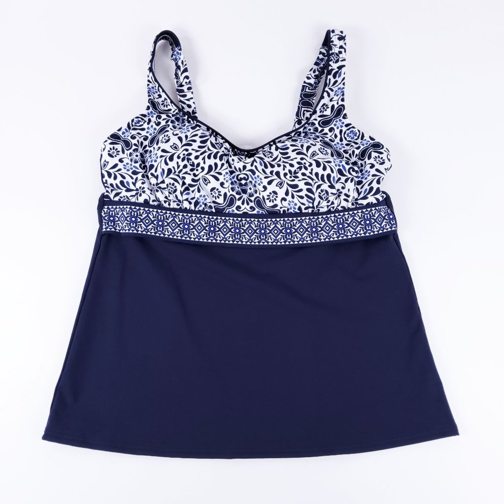 New Lands' End Square Neck Tankini Deep Sea Mix Medalion 479610 Size 12